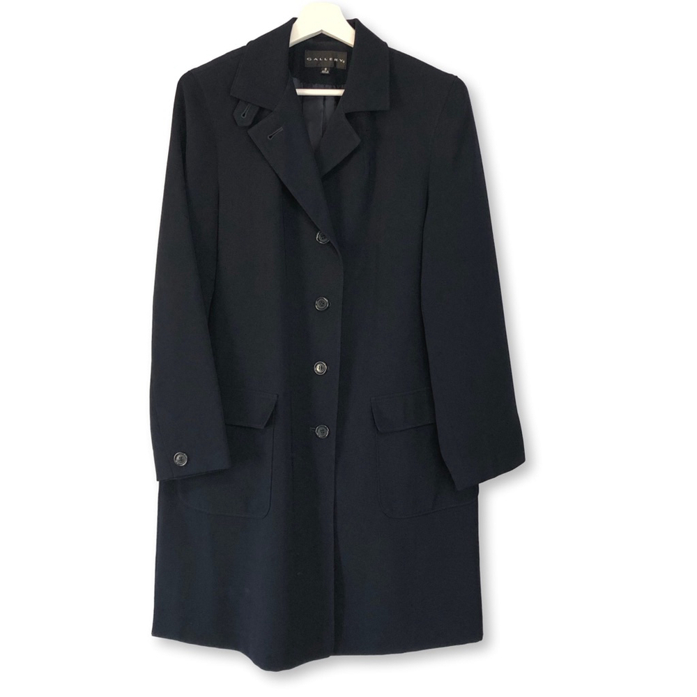 Gallery Navy Trench Coat Women's Small Button Front
